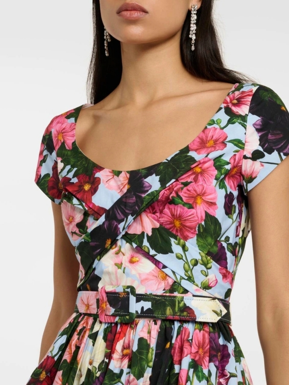 $2190 NEW OSCAR DE LA RENTA HOLLYHOCK PINK BLUE DAY DRESS US 8 M - Picture 6 of 10